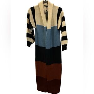 Nasty Gal Multi Colour Stripe Longline Cardigan CREAM Sz M BNWT